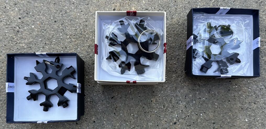 (2) Two 18-in-1 Snowflake Multi Tool Keychains