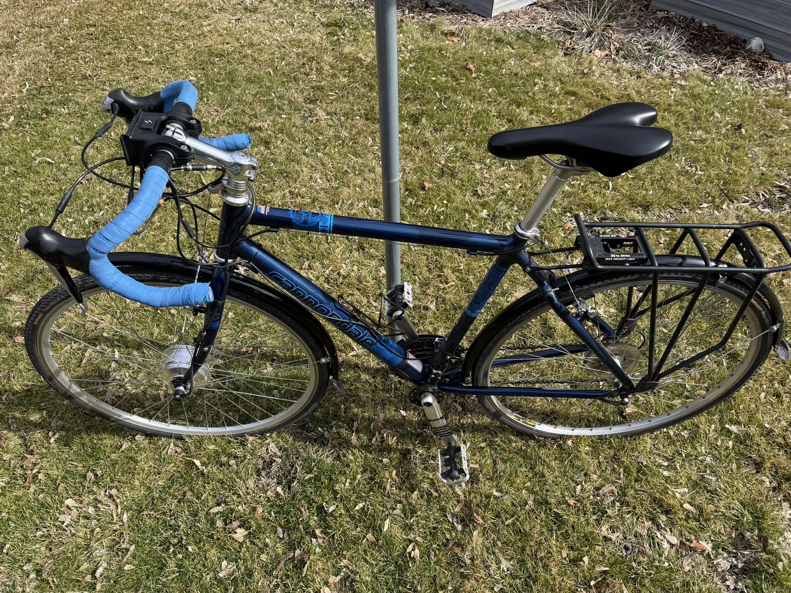 Cannondale touring bike, panniers, trunk, and Swytch power assist.