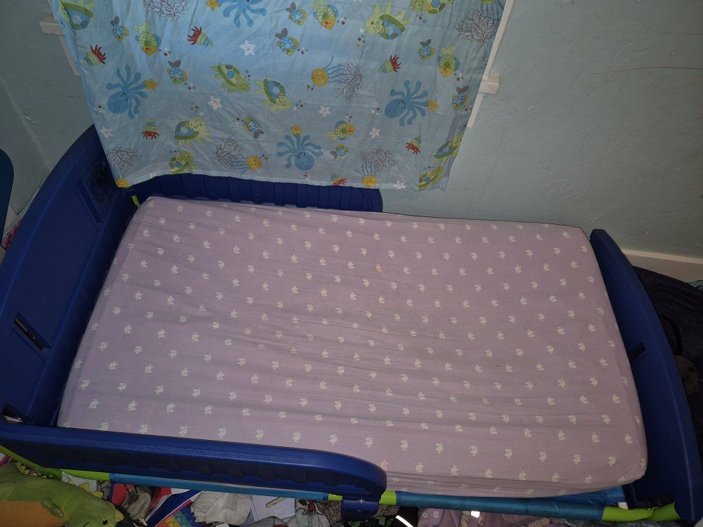 Used Blue Toddler Bed with Mattress- Ready for a New Home