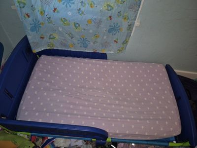 Used Blue Toddler Bed with Mattress- Ready for a New Home