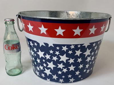 Stars n Stripes Beverage / Ice Tub Galvanized Metal 12in X 8in