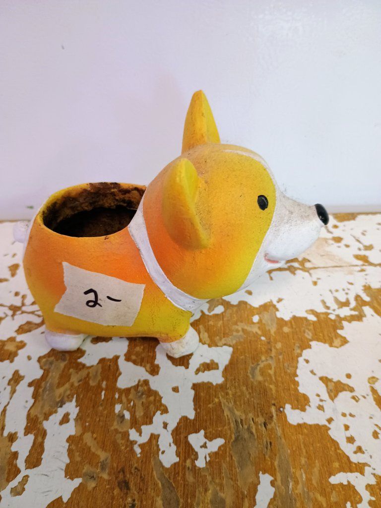 Plastic Corgi dog plant pot. 2 x 5 1/2"