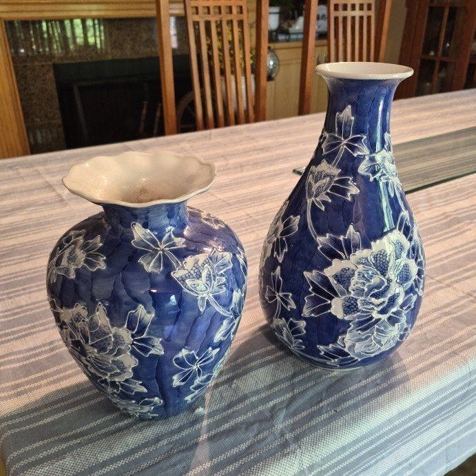 Blue & White Vases - Floral Motif Decor