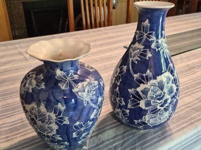 Blue & White Vases - Floral Motif Decor