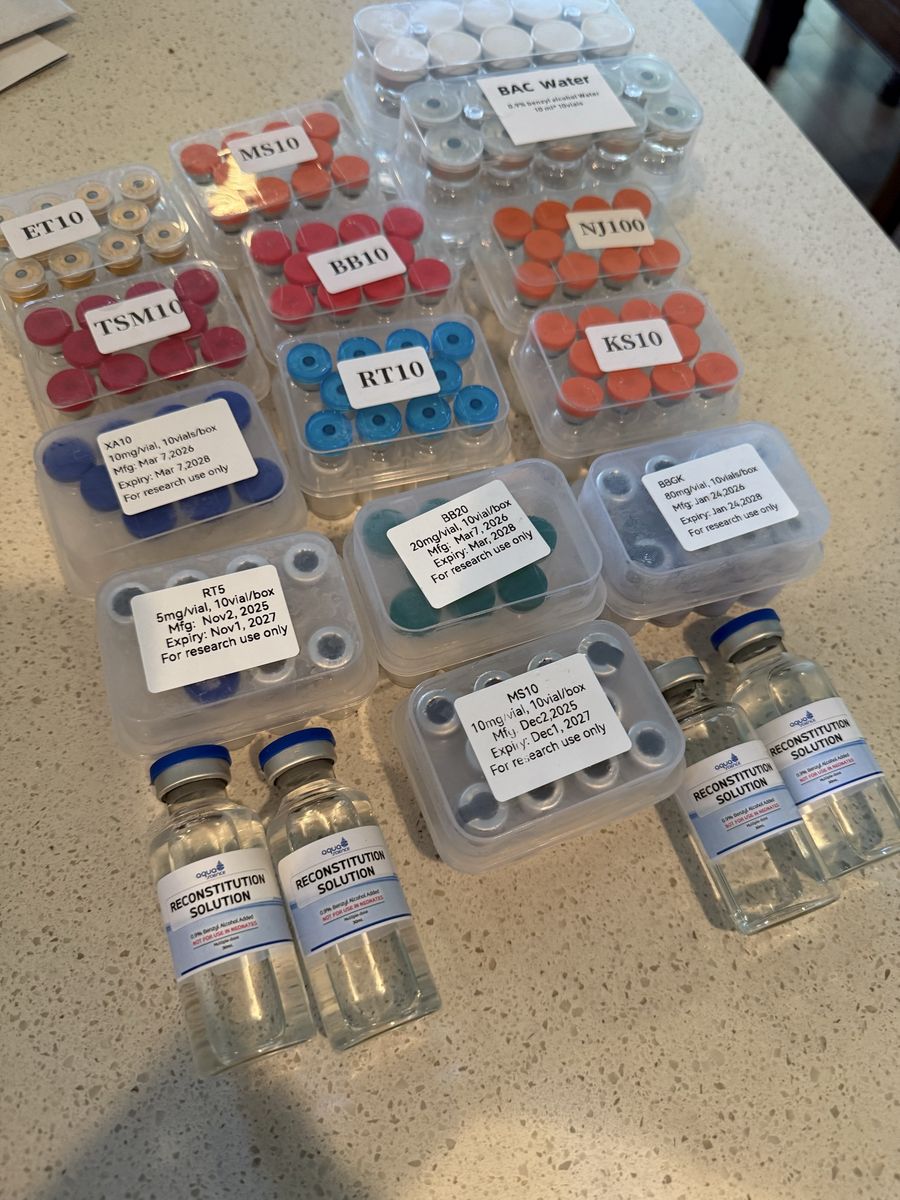 Research Peptides & Reconstitution Solution - Various Types & Sizes (New/Unopened)