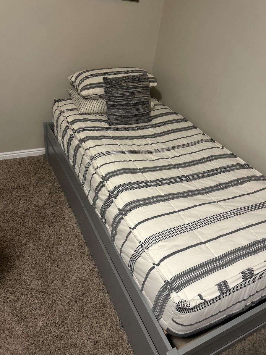 Twin Bed Frame with Storage Drawers & Mattress, Gray Finish