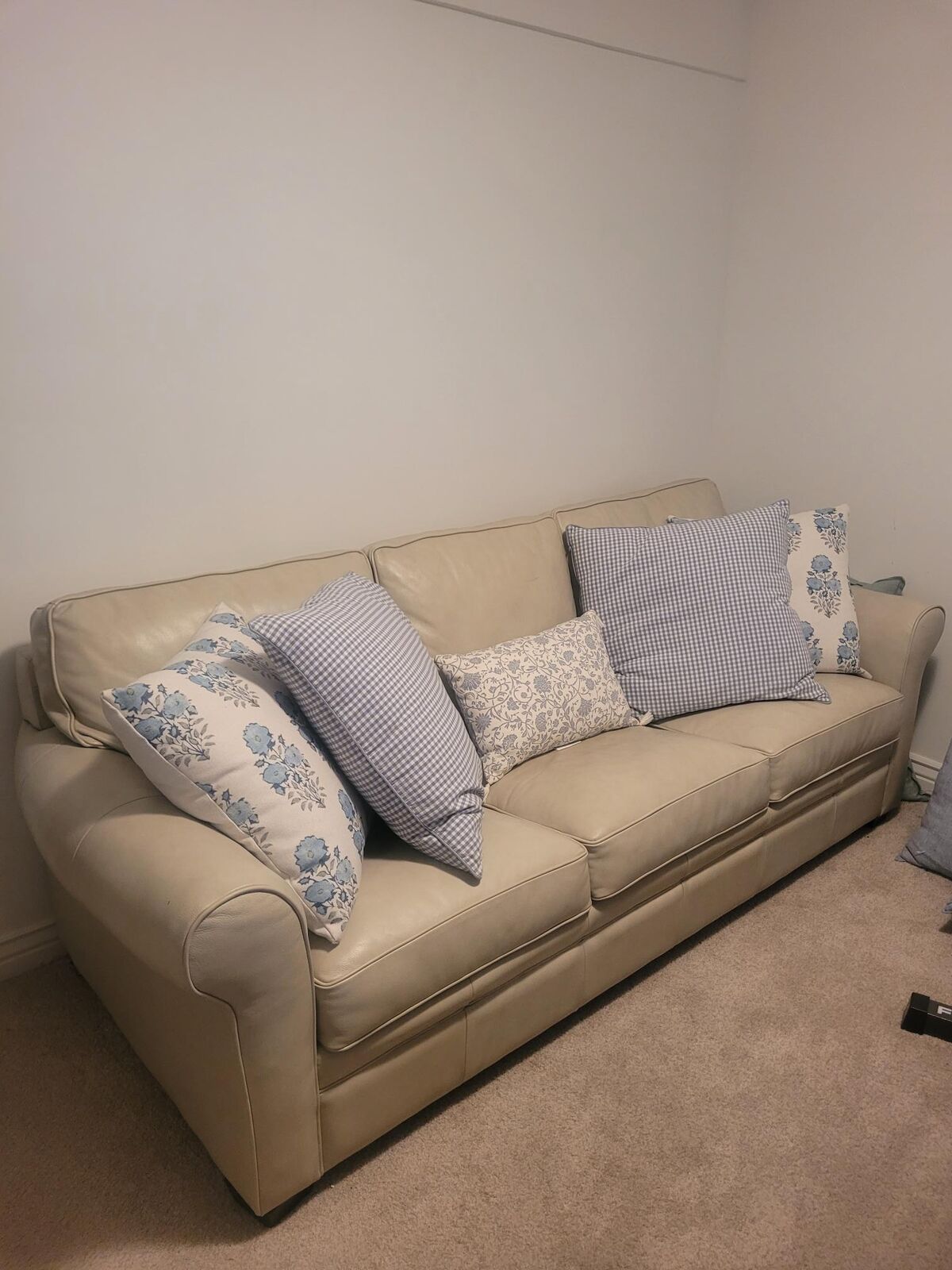 Tan Leather Couch w/ Hide-A-Bed For Sale