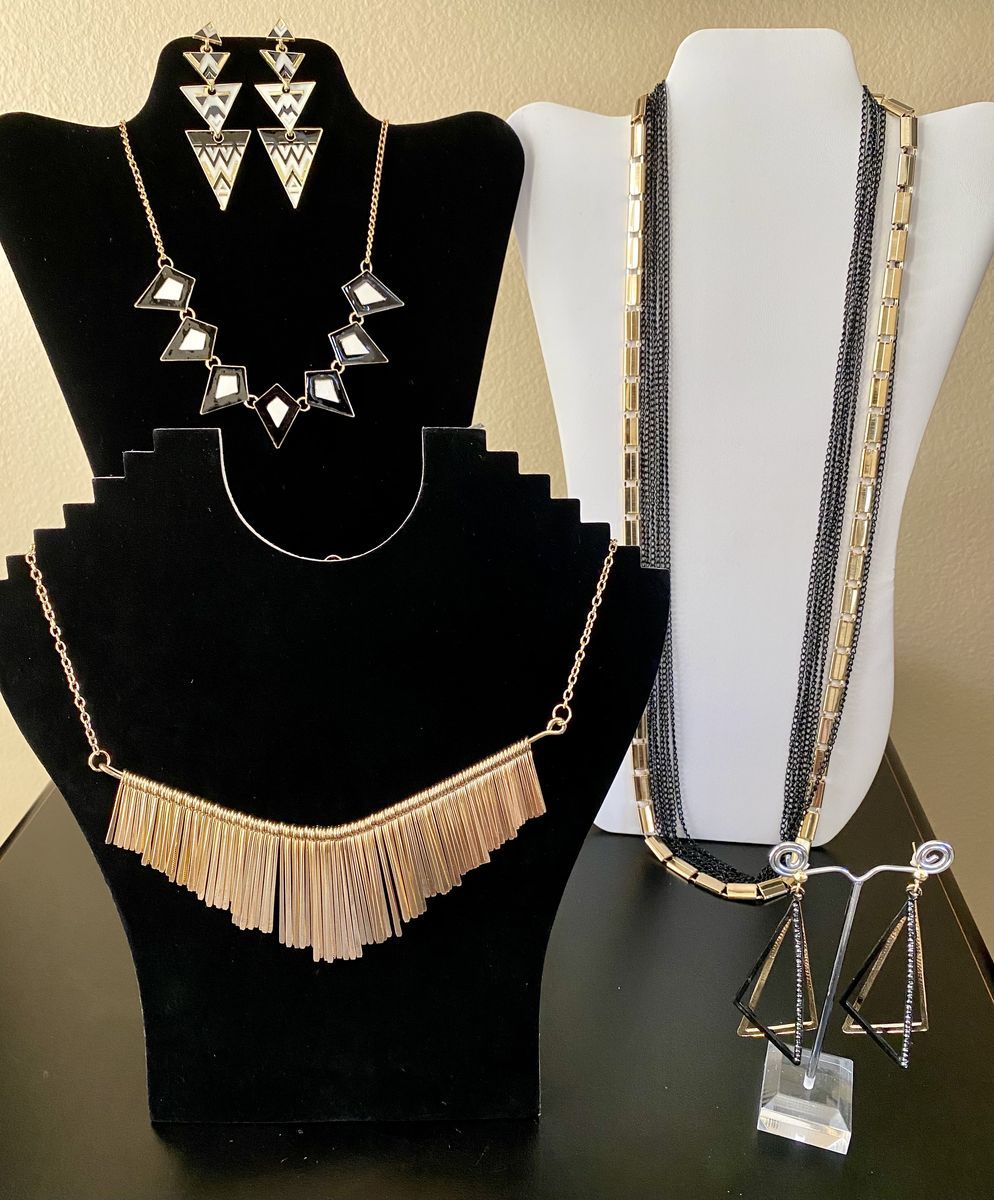 NEW! Choose From 3 Necklaces, 2 Pairs Earrings - Gold, Black, & White, Geometric, Layered Styles $8-$24