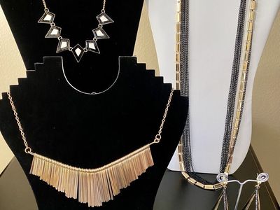 NEW! Choose From 3 Necklaces, 2 Pairs Earrings - Gold, Black, & White, Geometric, Layered Styles $8-$24