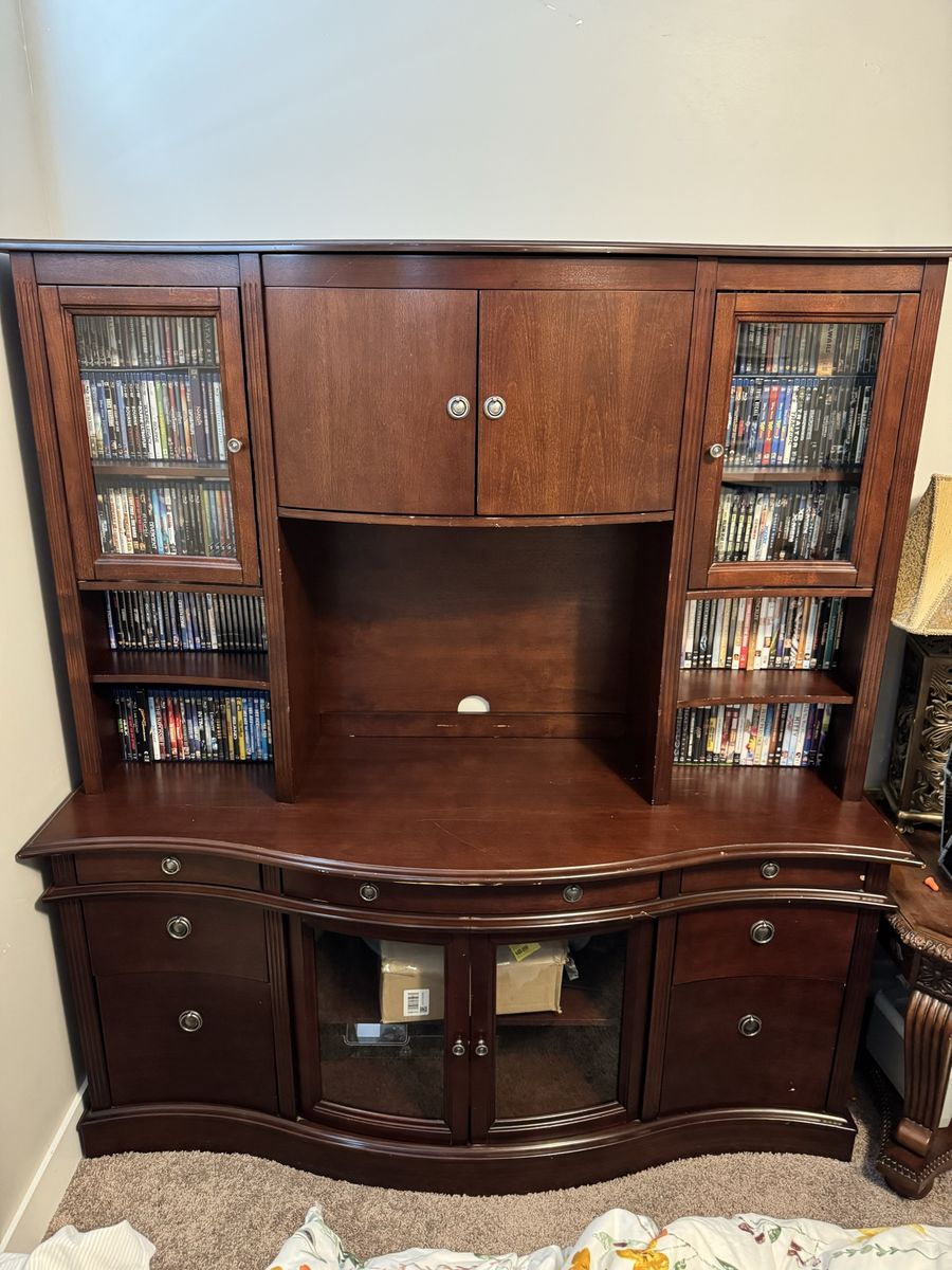 Elegant Dark Wood Entertainment Center & Media Console with Storage