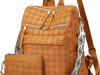 Womens Brown Faux Leather Lattice Backpack Purse with Matching Wristlet Wallet
