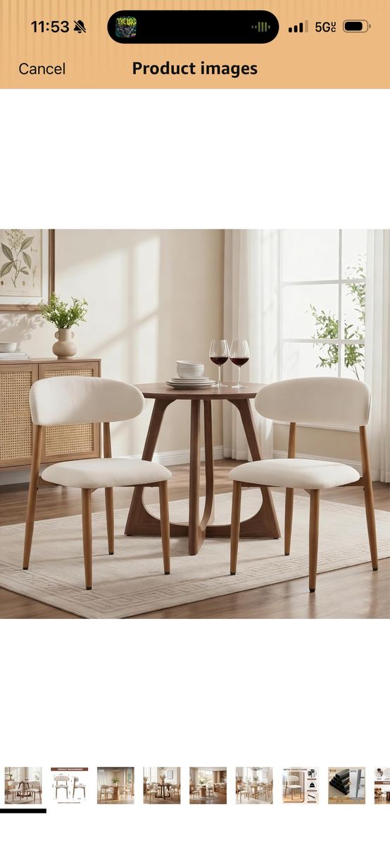UVV Dining Chairs Set of 2, Metal Kitchen Chairs with Modern Fabric Upholstered for Dining Room, Beige