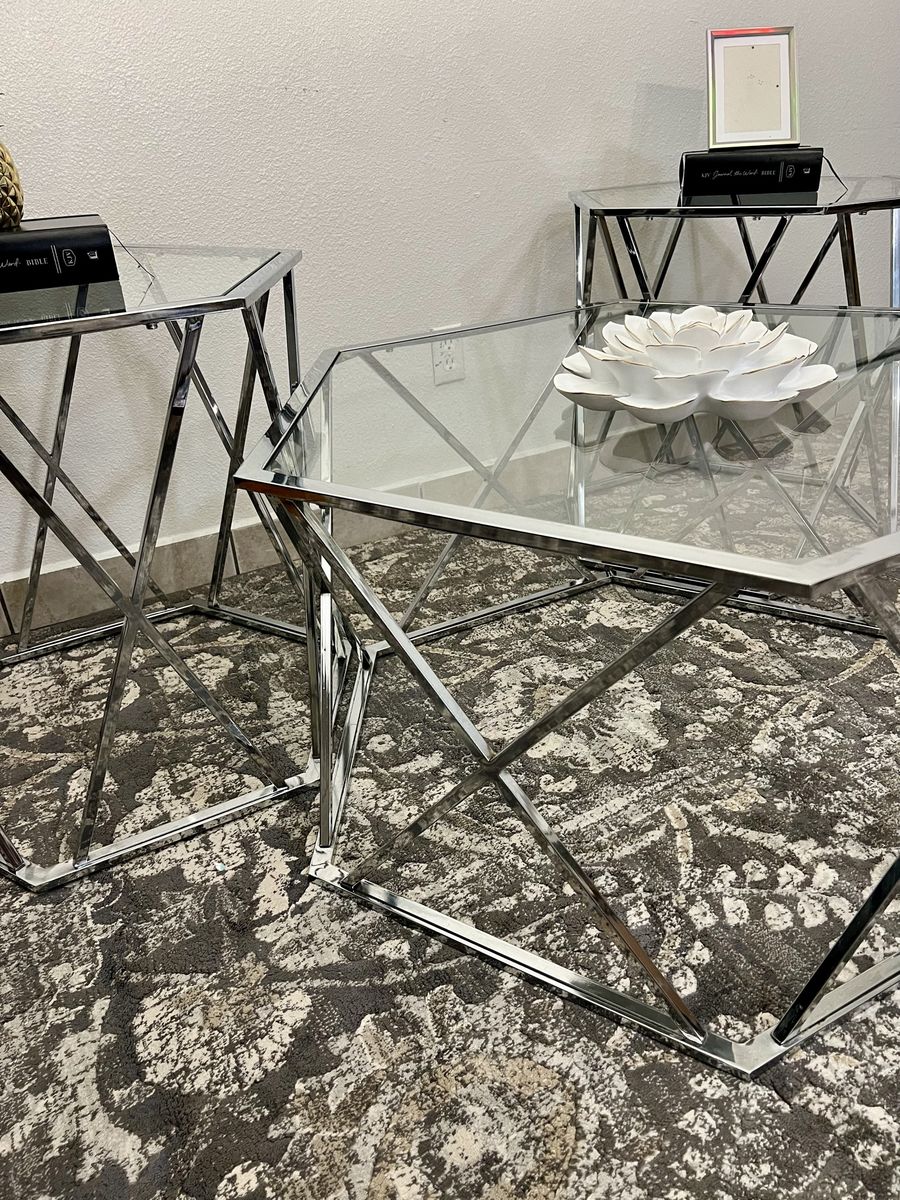 Modern Chrome & Glass Accent Tables