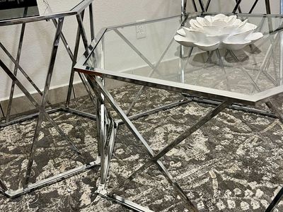 Modern Chrome & Glass Accent Tables