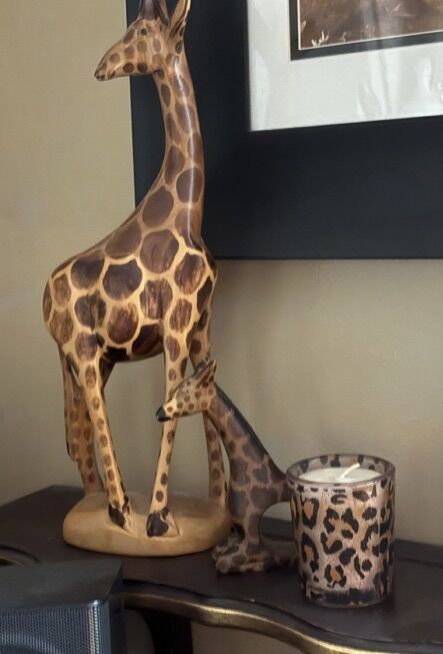 Large Wooden Carved Mother & Baby Giraffes