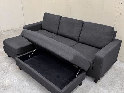 (Reversible) Dark Gray Sectional Couch & Storage Ottoman - Delivery Available