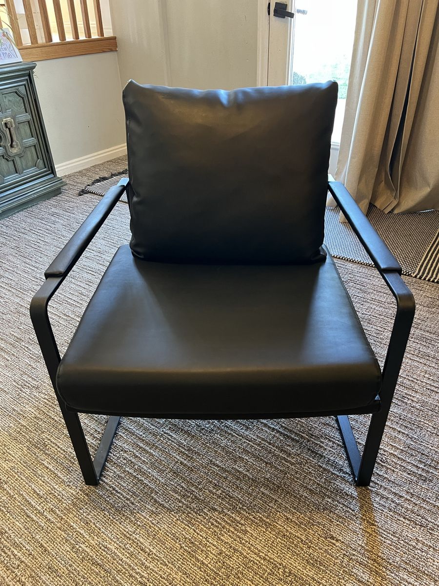 Modern Black Faux Leather Accent Chair with Metal Frame