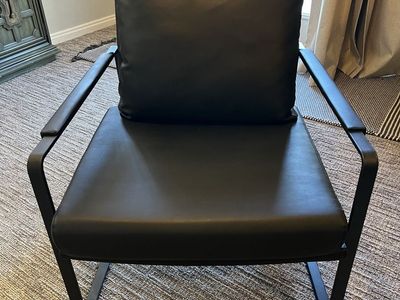 Modern Black Faux Leather Accent Chair with Metal Frame