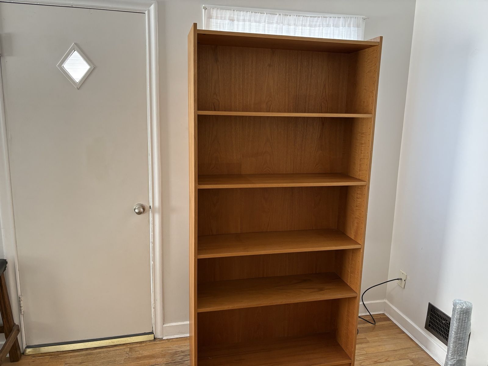 5 Shelf Bookcase w/ Adjustable Shelves Light Teak Finish