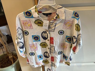 New Button Up Shirt w/ Travel Theme Sz XS