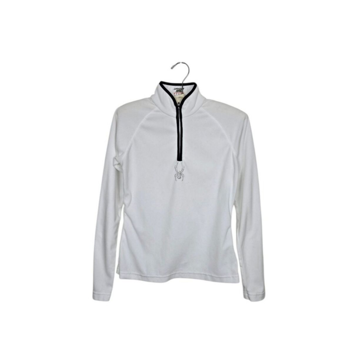 Spyder Shimmer Rhinestone Logo Quarter Zip Fleece Pullover White Black Women's 4