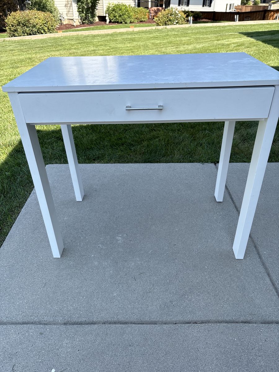 White Wooden Writing Desk with Single Pull Drawer
