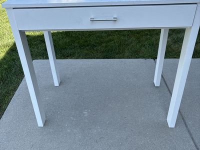 White Wooden Writing Desk with Single Pull Drawer