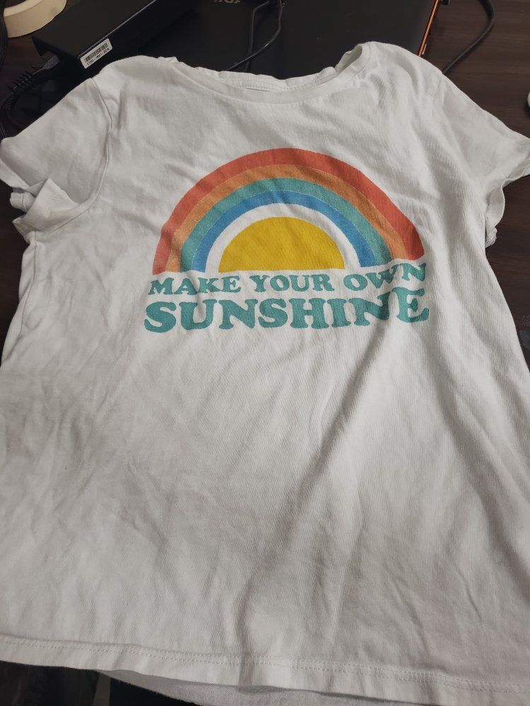 Old Navy Girls' White "Make Your Own Sunshine" Rainbow Short Sleeve T-Shirt - Cotton Blend