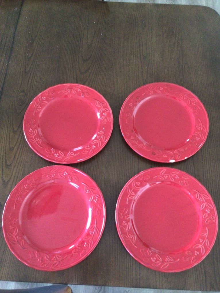 Red Festive Plates, Set Of Four