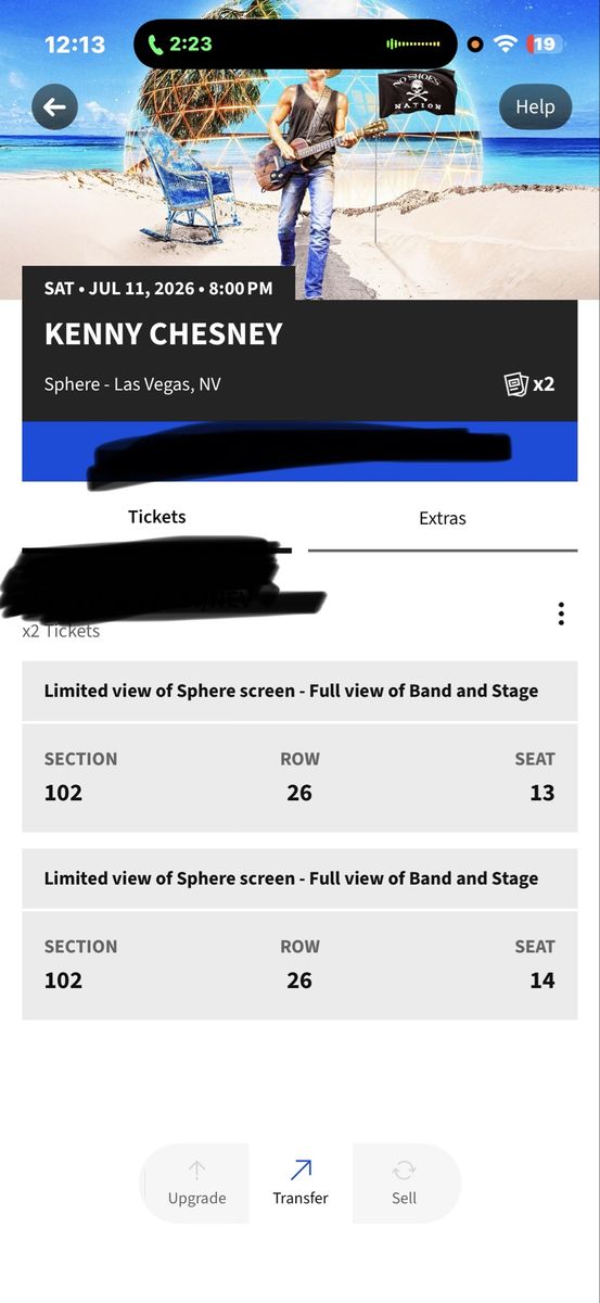 2 Tickets- Kenny Chesney at the Vegas Sphere July 11th $200 total