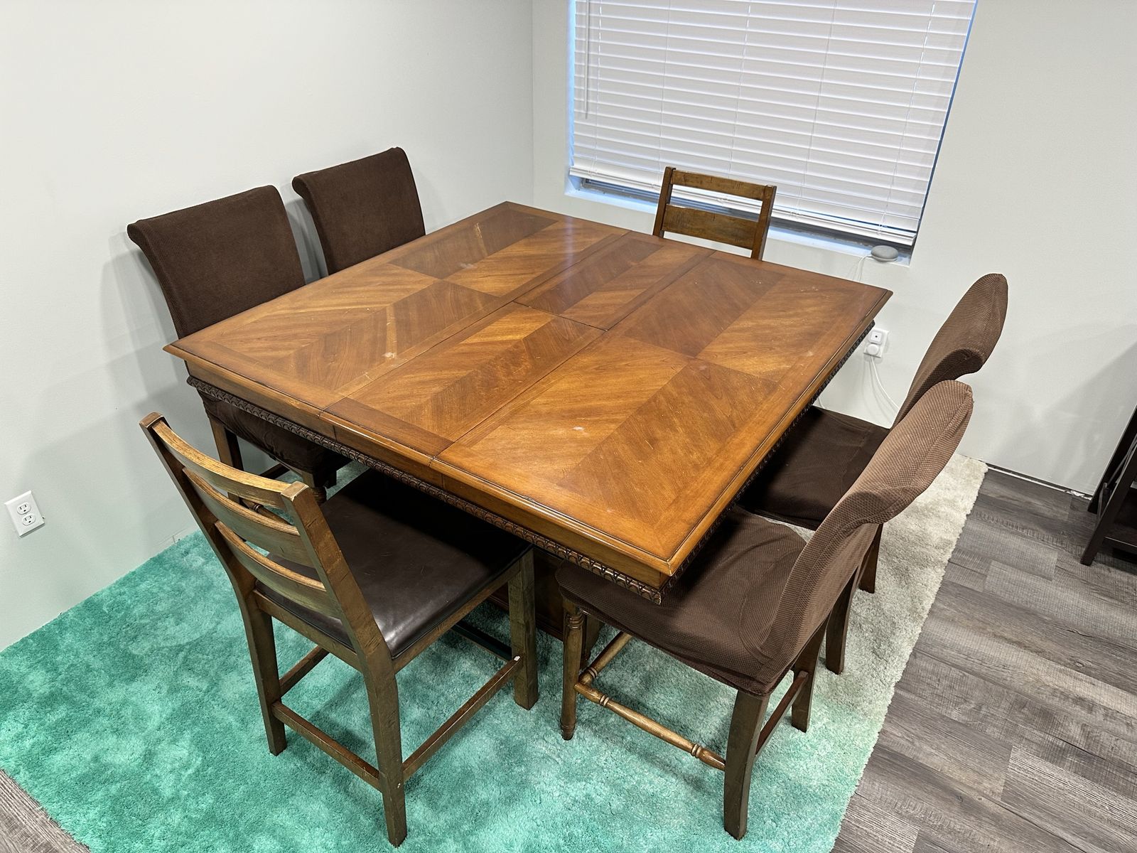 Solid Wood Kitchen Table with Leaf and 6 Chairs - Durable & Extendable Dining Set