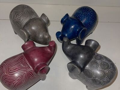 Set Of Four Kisii Soapstone Elephants