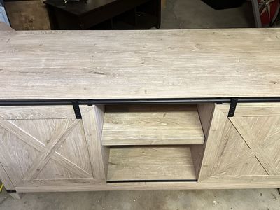 Farmhouse TV Stand Media Console w/ Sliding Barn Doors & Storage Shelves Light Wood