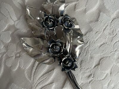 Large Sterling Silver Flower Pin - Early 1940's-Antique