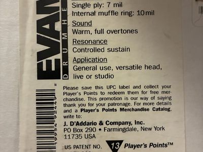 NOS Evans EQ1 Frosted 24 Bass Drum Resonant Heads