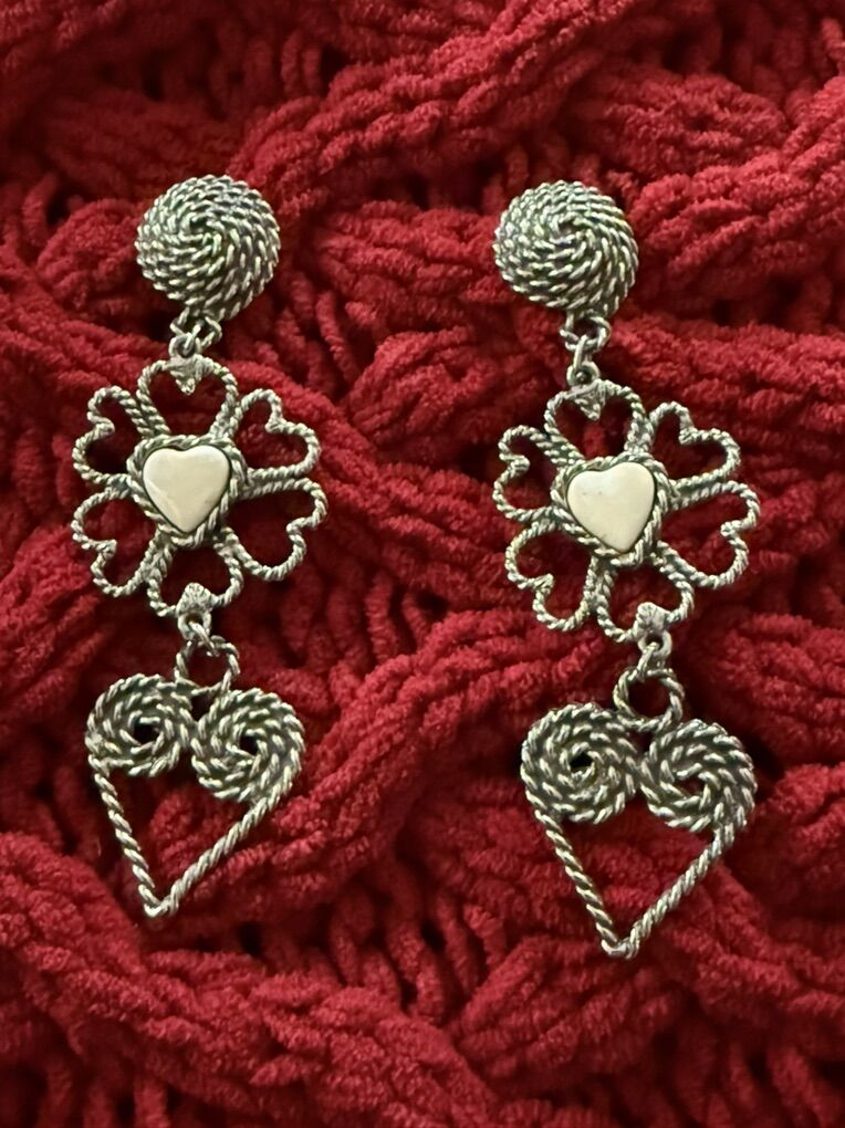 Dangle Heart Earrings 3 1/2 Inches