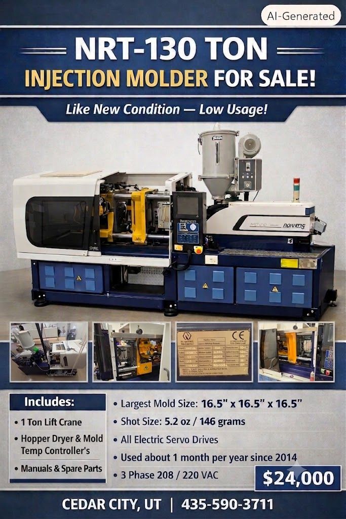 Injection Molding Machine with Hopper Dryer & Crane