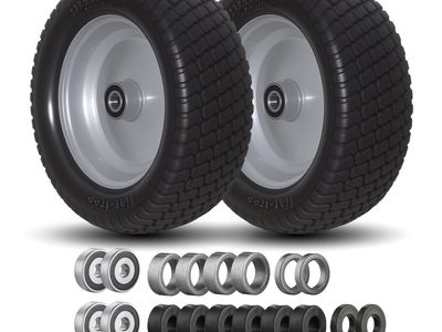 Brand New 13x5.00-6 Flat Free Tires with Wheels with 3/4” Bearings, Bushings Fits Most Riding Lawn Tractors