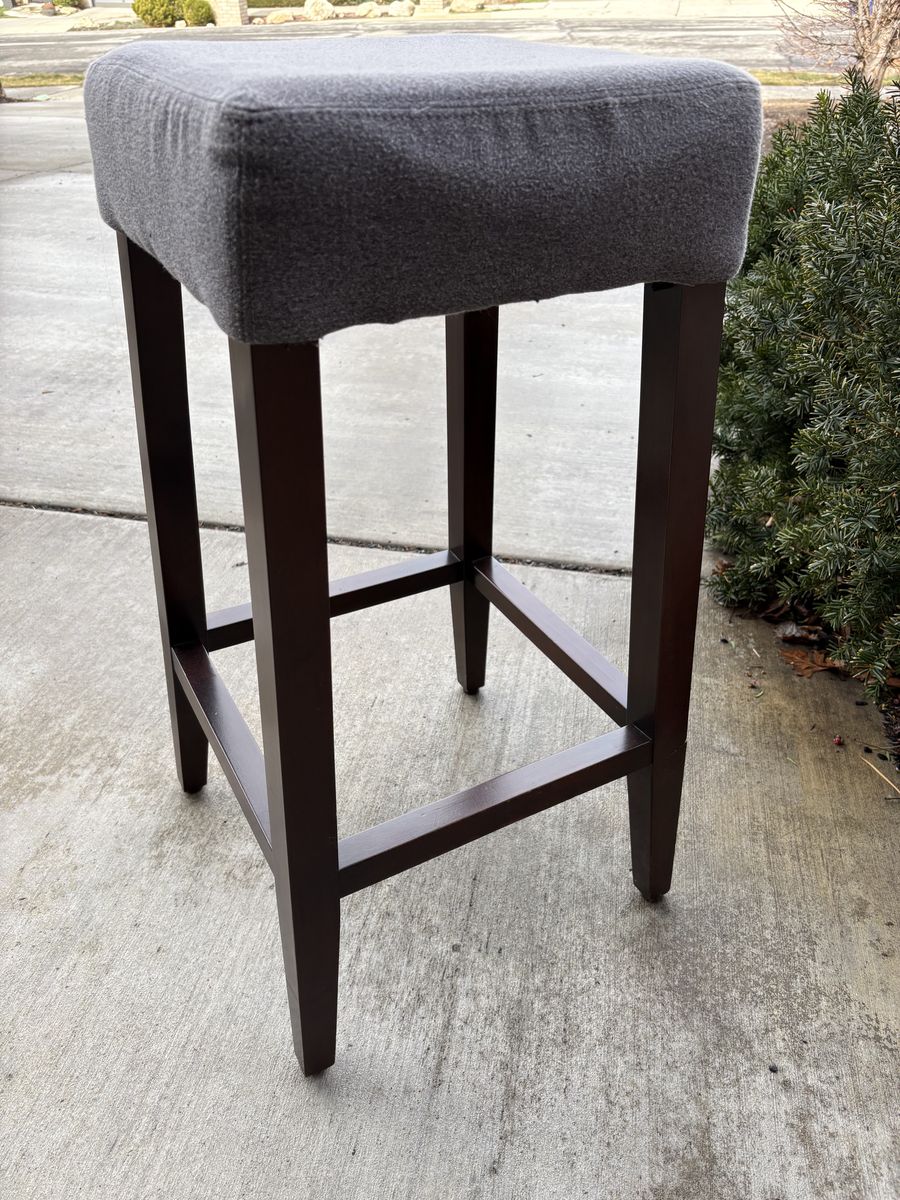 5 Bar-Height Bar Stools: Wood, Fabric