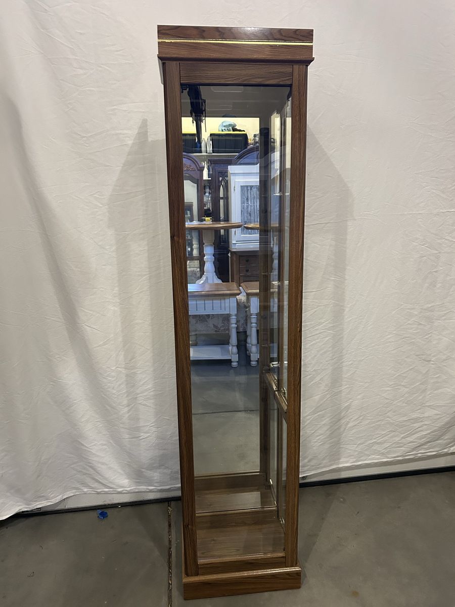 Tall Wooden Curio Cabinet with Glass Door & Mirrored Backing