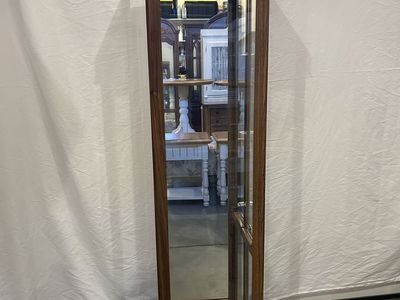 Tall Wooden Curio Cabinet with Glass Door & Mirrored Backing