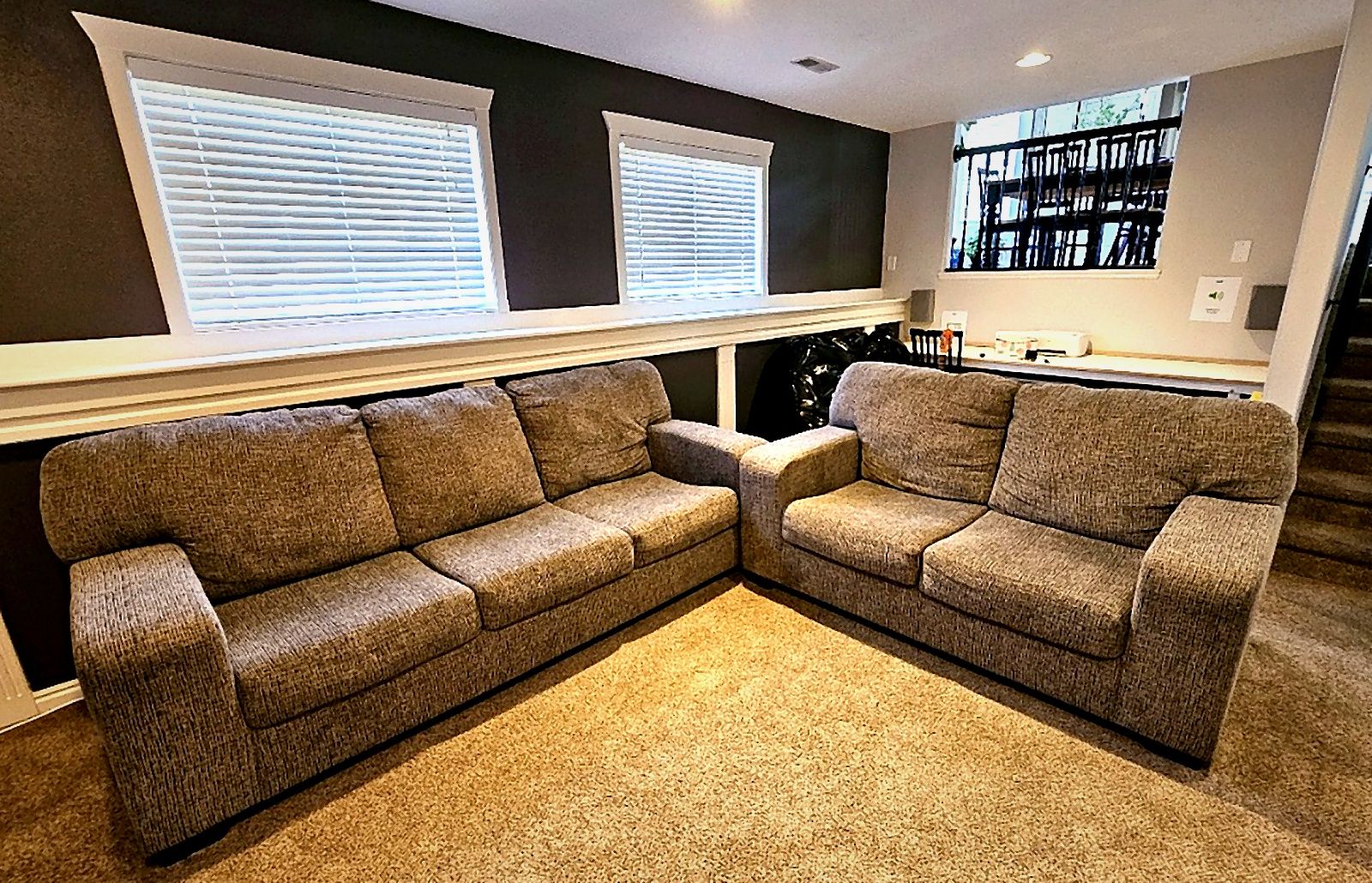 Comfortable Brown Fabric Sofa & Loveseat Set – Clean & Well Kept