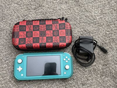 Nintendo Switch Lite Turquoise w/ Super Mario Travel Case & Charger - Excellent Condition
