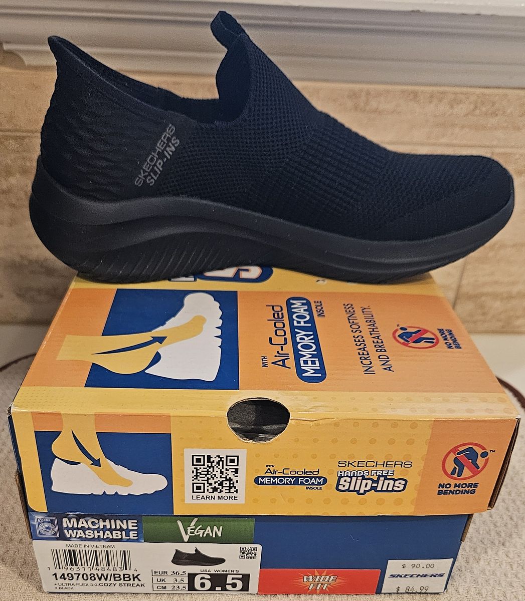 Skechers Hands Free Slip-Ins Ultra Flex 3.0 Cozy Streak Women's Size 6.5 Wide Black