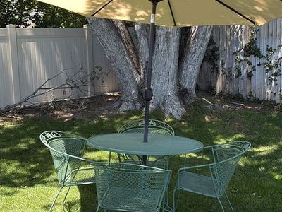 Beautiful Sage Patio Table and Chairs with Umbrella