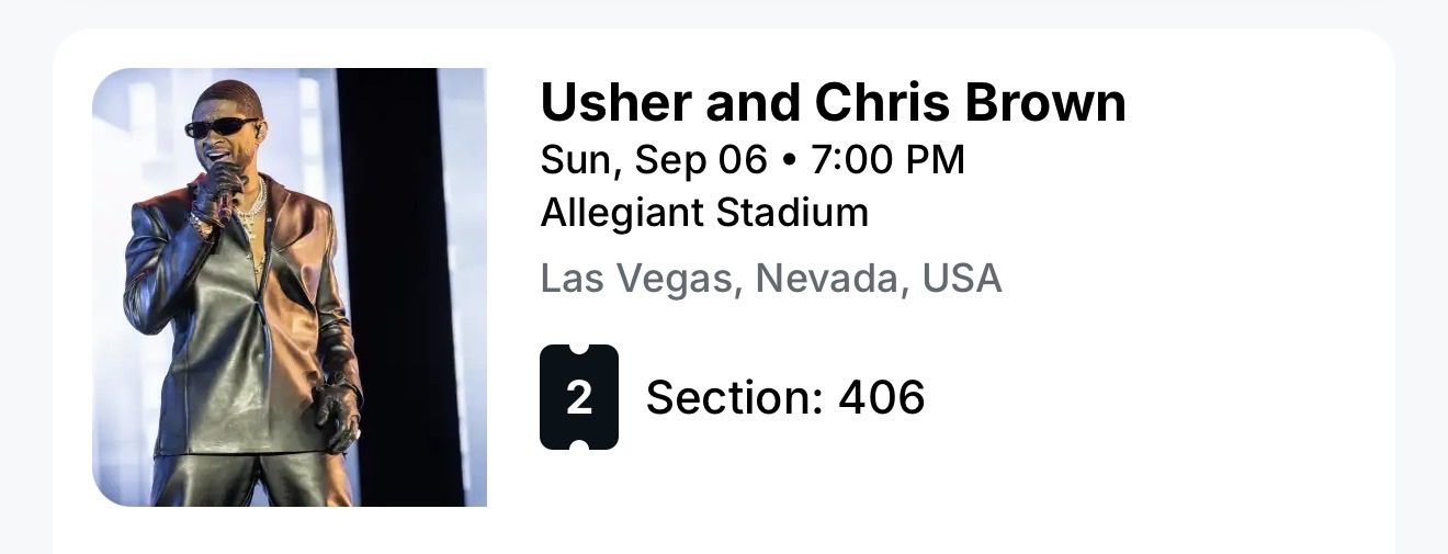 Usher & Chris Brown Concert Tickets 9/6/26 7pm