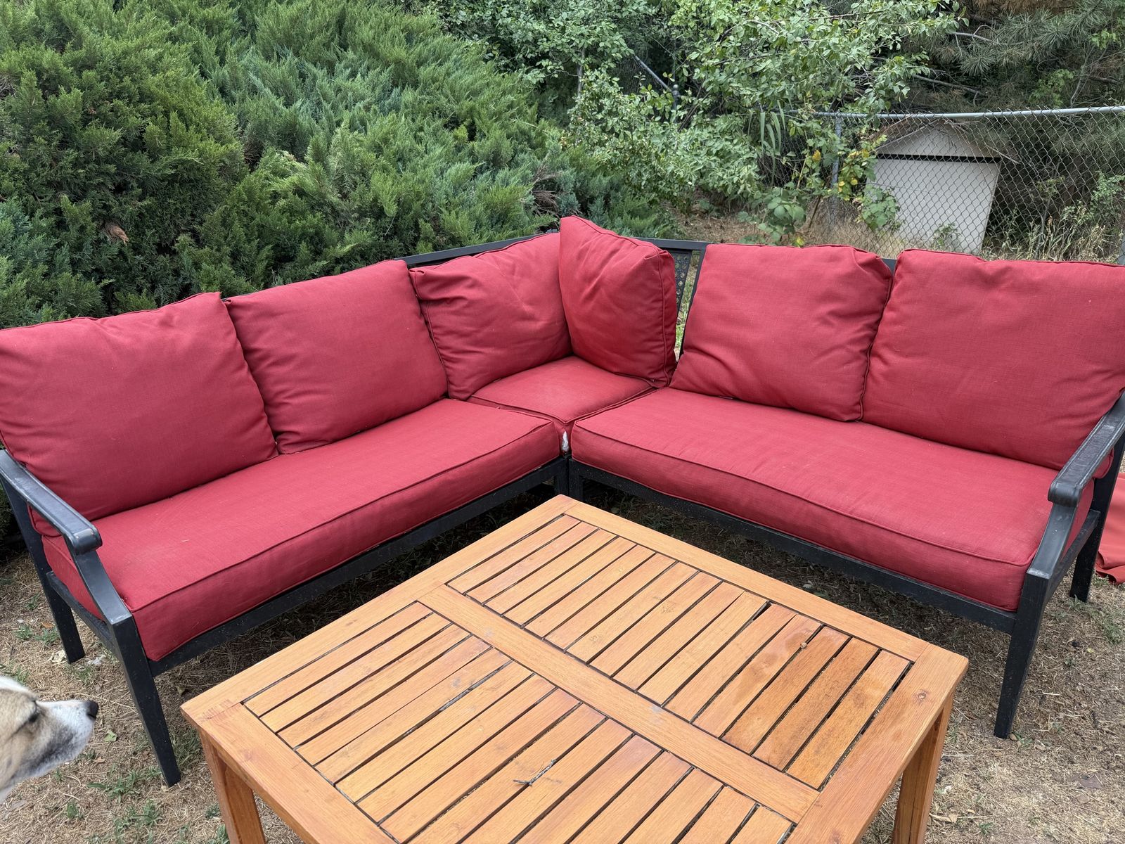 Outdoor Corner Sectional Sofa with Red Cushions  - Weather-Resistant Patio Set
