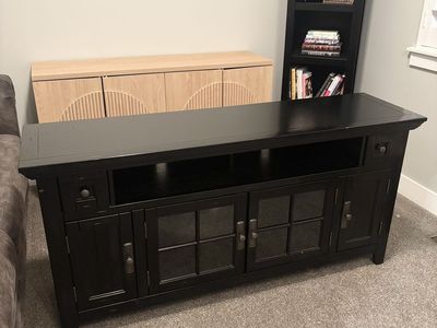 Black Wooden TV Stand Entertainment Center Console with Glass Doors 62" L x 17" W x 30" H