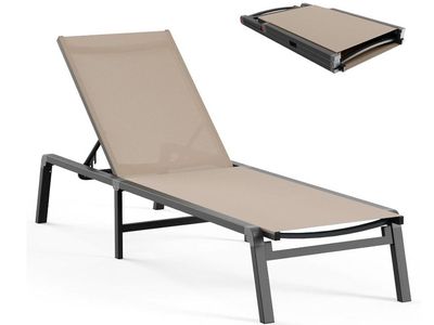 Brand New - Aluminum Chaise Lounge Chair - Foldable Chair with 5 Adjustable Backrest Khaki