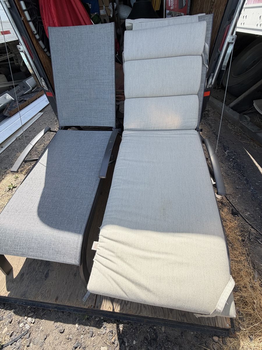 Outdoor Lounge Chairs Set of 2 with Cushion - Gray Adjustable Pool Loungers
